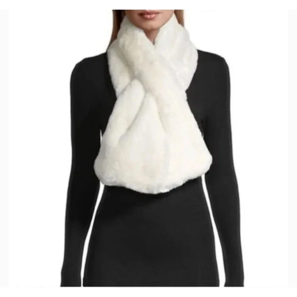 Apparis Bambi Faux Fur Scarf – Ivory, Pull-Through Vegan Wrap, 44